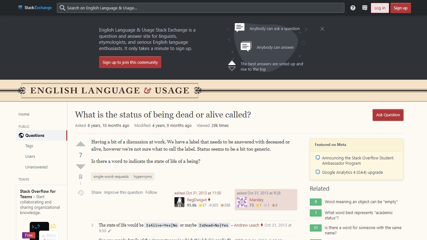 What is the status of being dead or alive called?